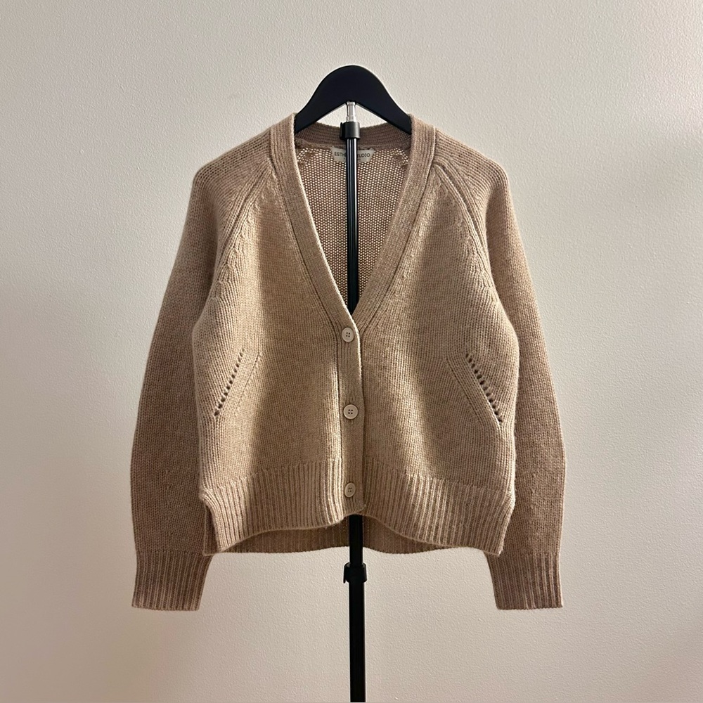 Esthème Studio Cachemire Tan Cashmere V-Neck Button Up Cardigan Size XS